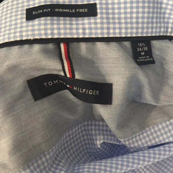Tommy Hilfiger Men's Slim Fit Non Iron Gingham Dress Shirt -Size M - Picture 7 of 11